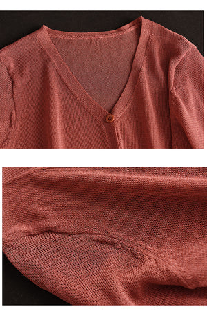 Áo khoác linen cardigan dệt kim dài tay cổ V - NU8837
