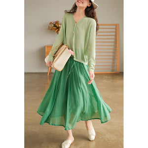 Áo khoác len cardigan dệt kim dài tay cổ V - NU9017