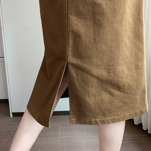 Chân váy retro lưng cao túi vuông kèm thắt lưng - V031