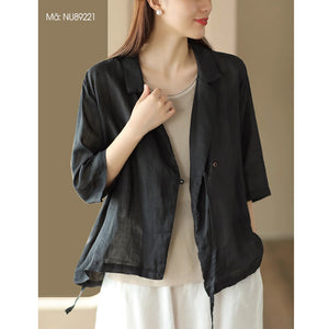 Áo khoác cardigan linen ngắn tay cổ vest một khuy cài - NU8922