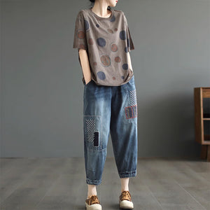 Áo T-shirt ngắn tay cổ tròn in hình tròn và mặt cười - NU8633
