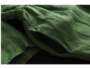 Đầm liền linen ngắn tay cổ tròn thêu cây đa eo thắt dây - NU8970