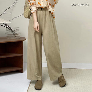 Quần baggy linen lưng thun ống rộng đính khuy - NU9818