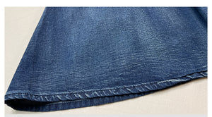 Đầm liền denim tay lửng cổ V thêu hoa văn trừu tượng - NU9364