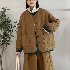 Áo khoác retro trần caro dài tay cổ tròn - NU9528