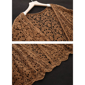 Áo khoác cardigan dệt kim dài tay thêu ren những chiếc lá - NU9009