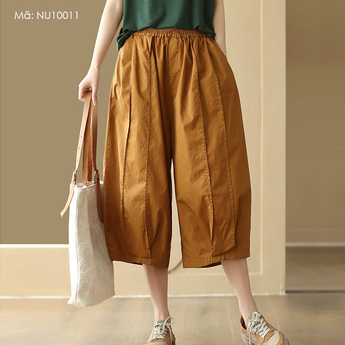 Quần baggy lửng lưng thun ống rộng gân nổi - NU10008