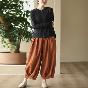 Áo khoác cardigan len đan dài tay cổ tròn đơn sắc - NU9355
