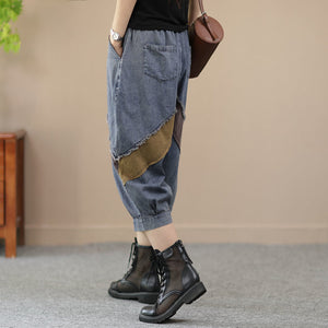 Bộ đồ gồm áo T-shirt ngắn tay và quần baggy denim kiểu chắp vá - NU8802
