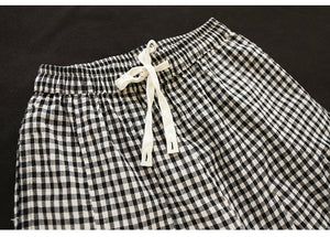 Quần baggy linen lửng lưng thun kẻ caro - NU10125