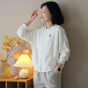 Áo khoác bóng chày nỉ dài tay một màu khóa kéo - NU9479