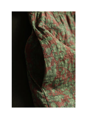 Đầm liền linen ngắn tay cổ tròn một túi ren eo cột dây - D007