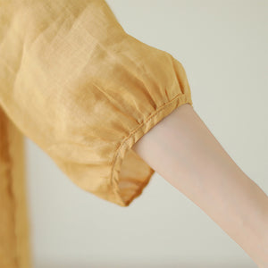 Áo T-shirt linen ngắn tay cổ tròn đính ren thêu hoa lá - NU9997