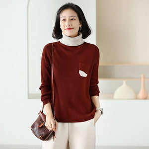 Áo len dài tay cổ lọ túi nhỏ phối màu - NU9699