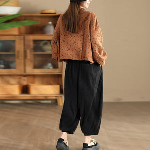 Quần baggy nhung lưng thun ống rộng bo gấu - Q087