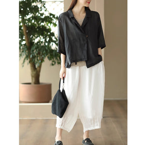 Áo khoác cardigan linen ngắn tay cổ vest một khuy cài - NU8922