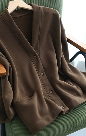 Áo khoác cardigan dài tay cổ V hai túi - A403