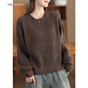 Áo len đan bện thừng dài tay cổ tròn form rộng - NU9486