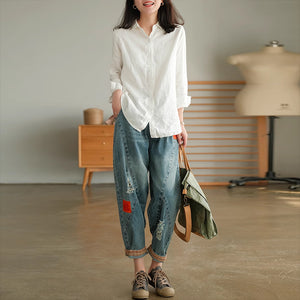 Áo sơ mi linen dài tay cổ đức một màu - NU8690