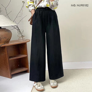 Quần baggy linen lưng thun ống rộng đính khuy - NU9818