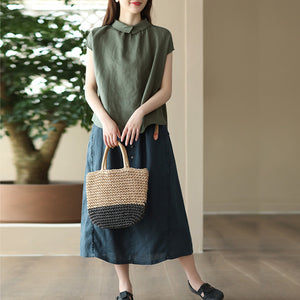 Chân váy linen lưng thun kiểu năm khuy - NU8809