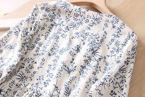 Áo sơ mi tay lửng cổ tròn xếp ly in hoa liti - NU8830