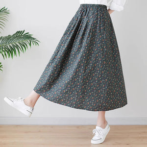 Chân váy chữ A retro lưng thun in hoa liti - NU9345