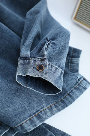 Áo khoác denim dài tay cổ đức một túi ngang nhỏ - A057