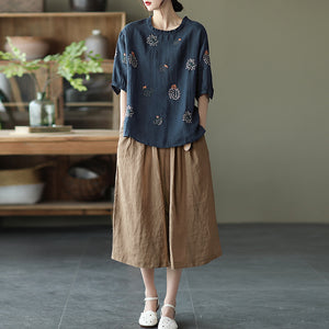 Quần baggy lửng linen lưng thun ống rộng kèm thắt lưng - NU8763
