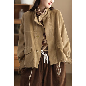 Áo khoác nhung retro dài tay cổ đứng dây rút - NU9557