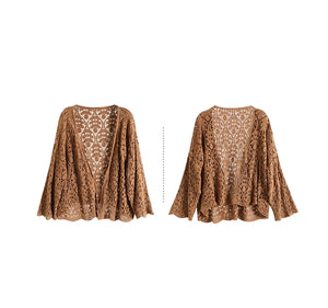 Áo khoác cardigan dệt kim dài tay thêu ren những chiếc lá - NU9009