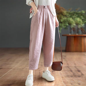 Quần baggy linen lưng thun hai túi chéo khuy cài - NU9065