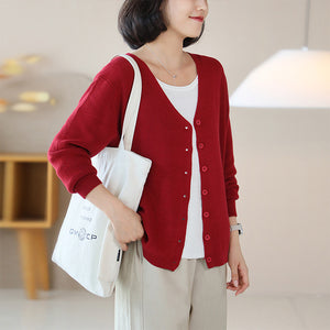 Áo khoác len dệt kim cardigan dài tay cổ V đơn sắc - NU9259