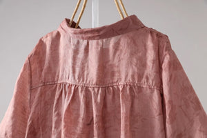 Áo sơ mi linen ngắn tay cổ pipi in hoa lá một túi nhỏ - NU8871