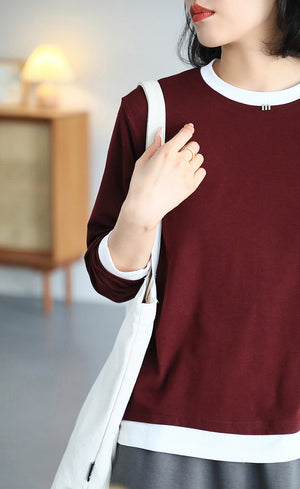 Áo T-shirt dài tay cổ tròn kiểu hai lớp - A175