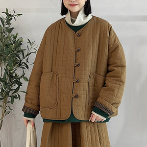 Áo khoác retro trần caro dài tay cổ tròn - NU9528
