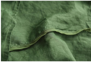 Đầm liền linen ngắn tay cổ tròn thêu cây đa eo thắt dây - NU8970