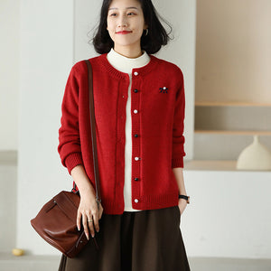 Áo khoác cardigan len đan dài tay cổ tròn khuy cài - NU9659