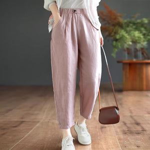 Quần baggy linen lưng thun hai túi chéo khuy cài - NU9065