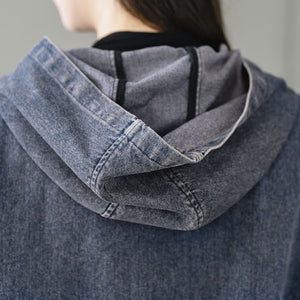 Áo khoác denim gile sát nách có mũ thêu dây hoa - A062