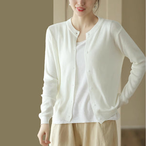 Áo khoác cardigan len đan dài tay cổ tròn đơn sắc - NU9355