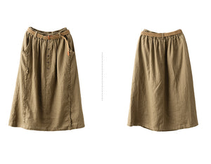 Chân váy linen lưng thun kiểu năm khuy - NU8809