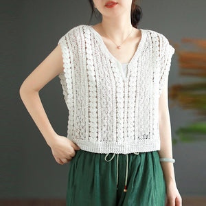 Áo T-shirt dệt kim retro sát nách cổ V - NU9055