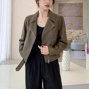 Áo khoác da dài tay cổ vest - A363