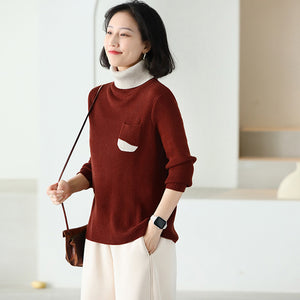 Áo len dài tay cổ lọ túi nhỏ phối màu - NU9699