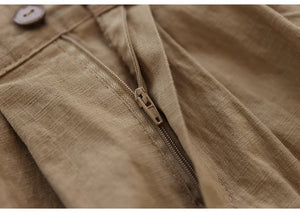 Chân váy linen lưng cao khuy cài kiểu xếp tầng - NU8951