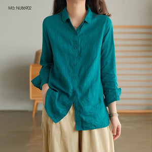Áo sơ mi linen dài tay cổ đức một màu - NU8690