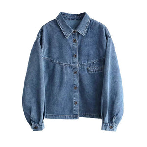 Áo khoác denim dài tay cổ đức một túi ngang nhỏ - A057