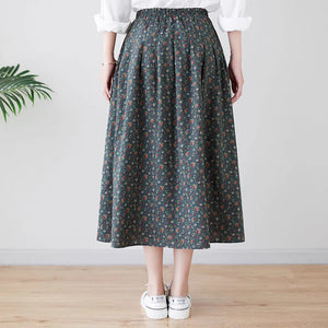 Chân váy chữ A retro lưng thun in hoa liti - NU9345