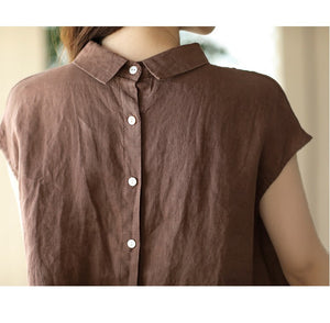 Áo sơ mi linen sát nách cổ pipi khuy cài sau - A746